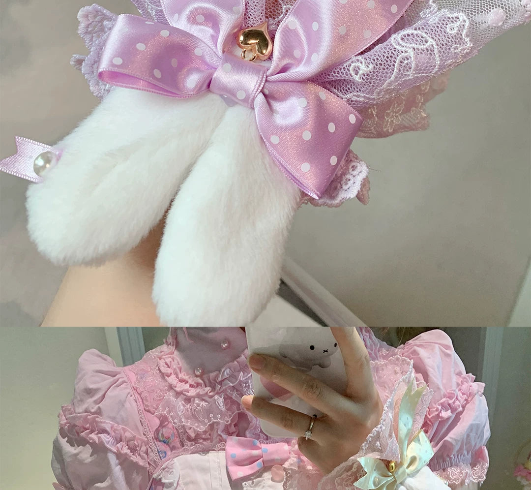 roji roji - Bunny-Ear Lace - Hand Sleeves with Polka-Dot Bows
