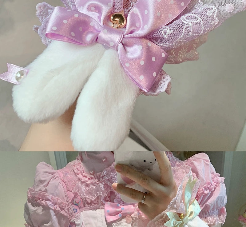 roji roji - Bunny-Ear Lace - Hand Sleeves with Polka-Dot Bows