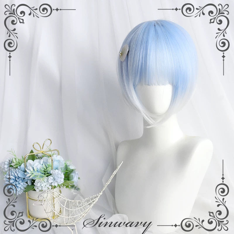 Water blue and white Lolita wig with ponytail - view 5