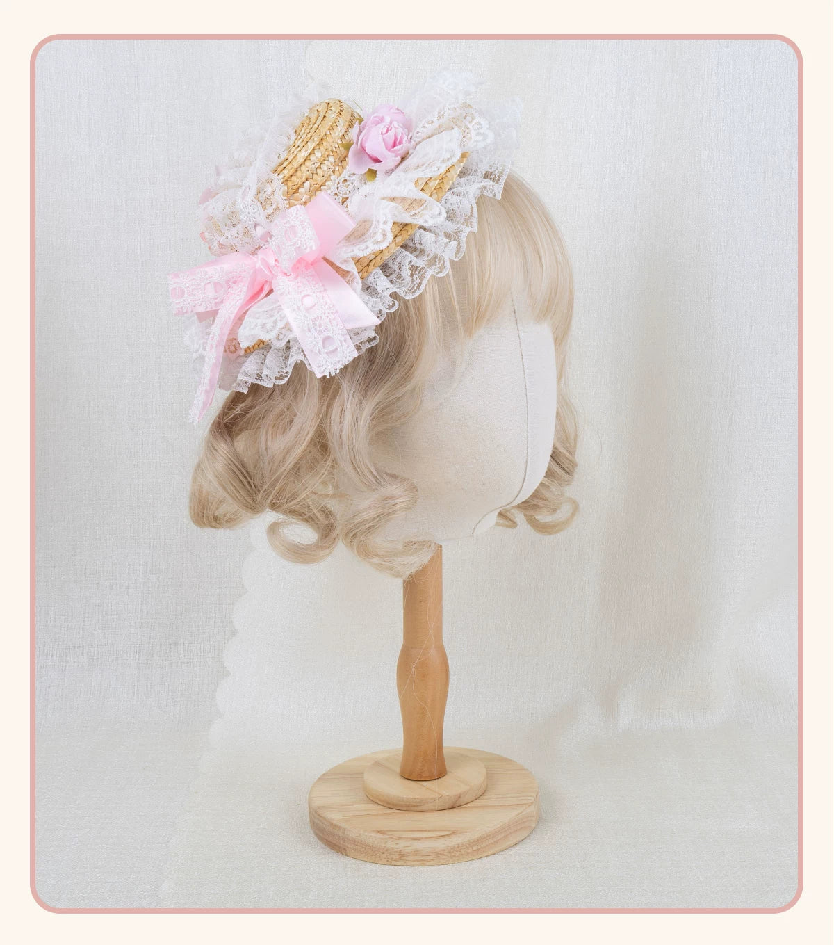 Stardust Rose - Forest Lace Bow - Straw Flat Hat with Lace Bow Hair Clip