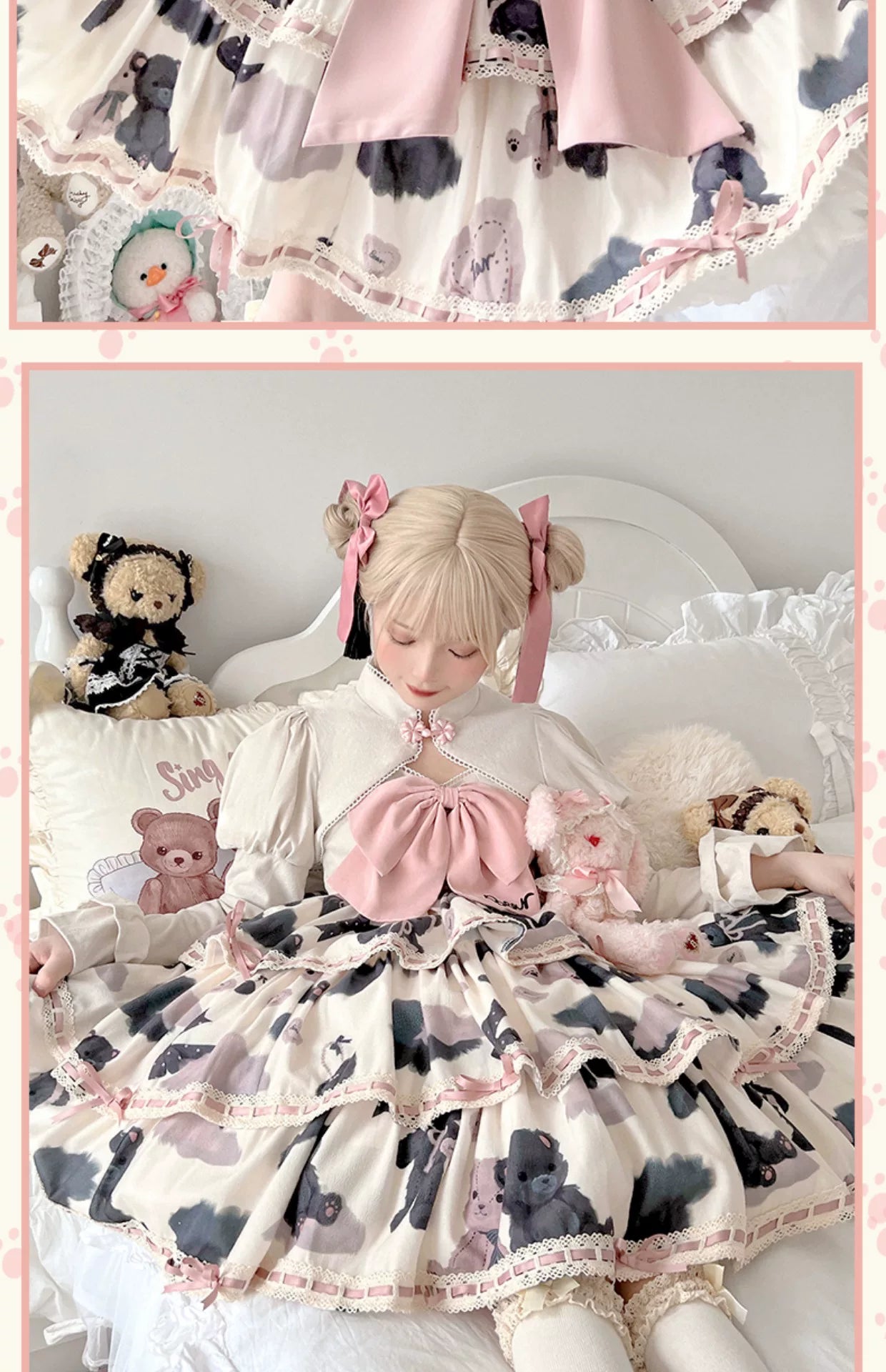 Baozi Pig - Teddy Bear Tiered - Three-Tier JSK Dress with Lace Edging