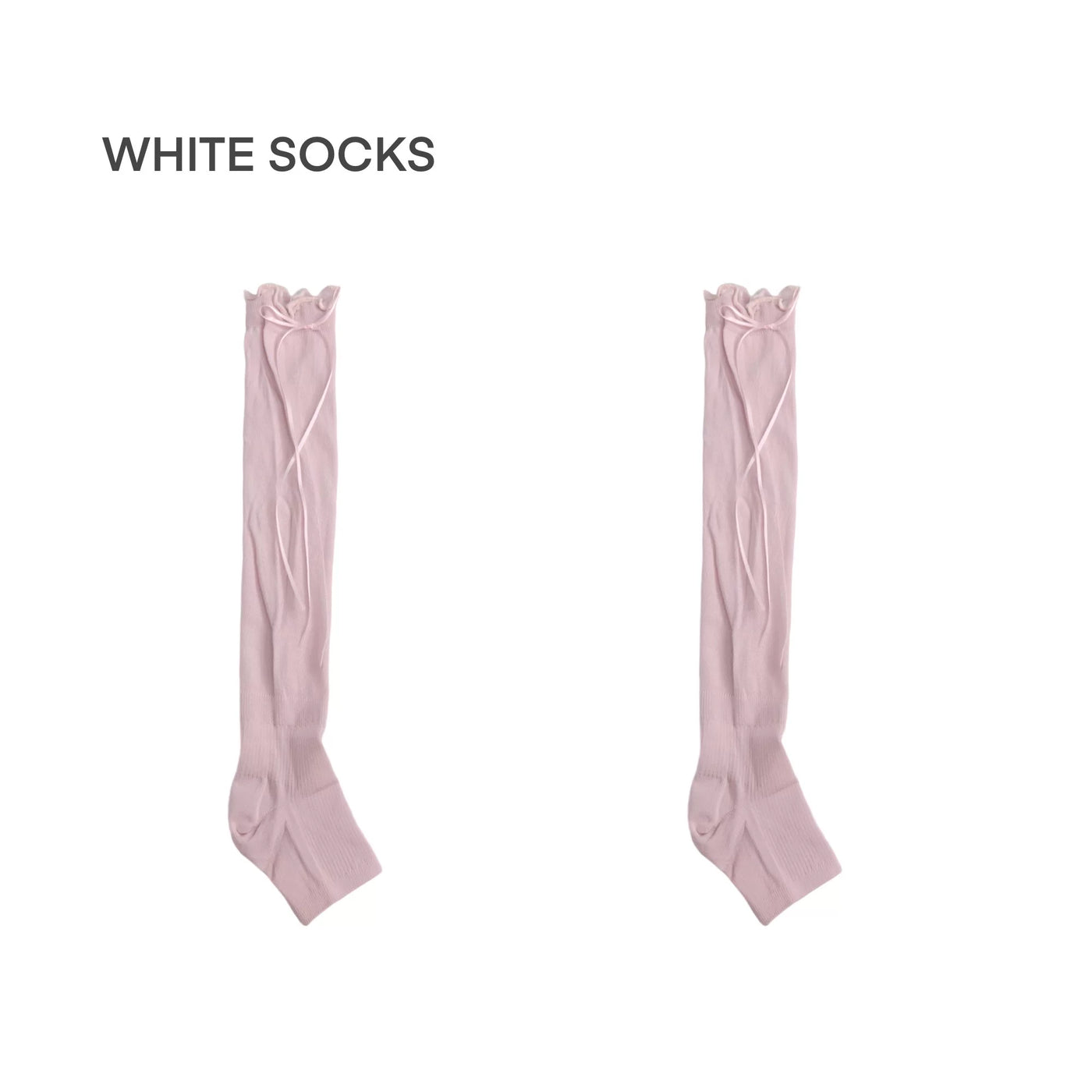 White Socks - Side Ribbon - Slouchy Calf Socks with Side Ribbon Ties