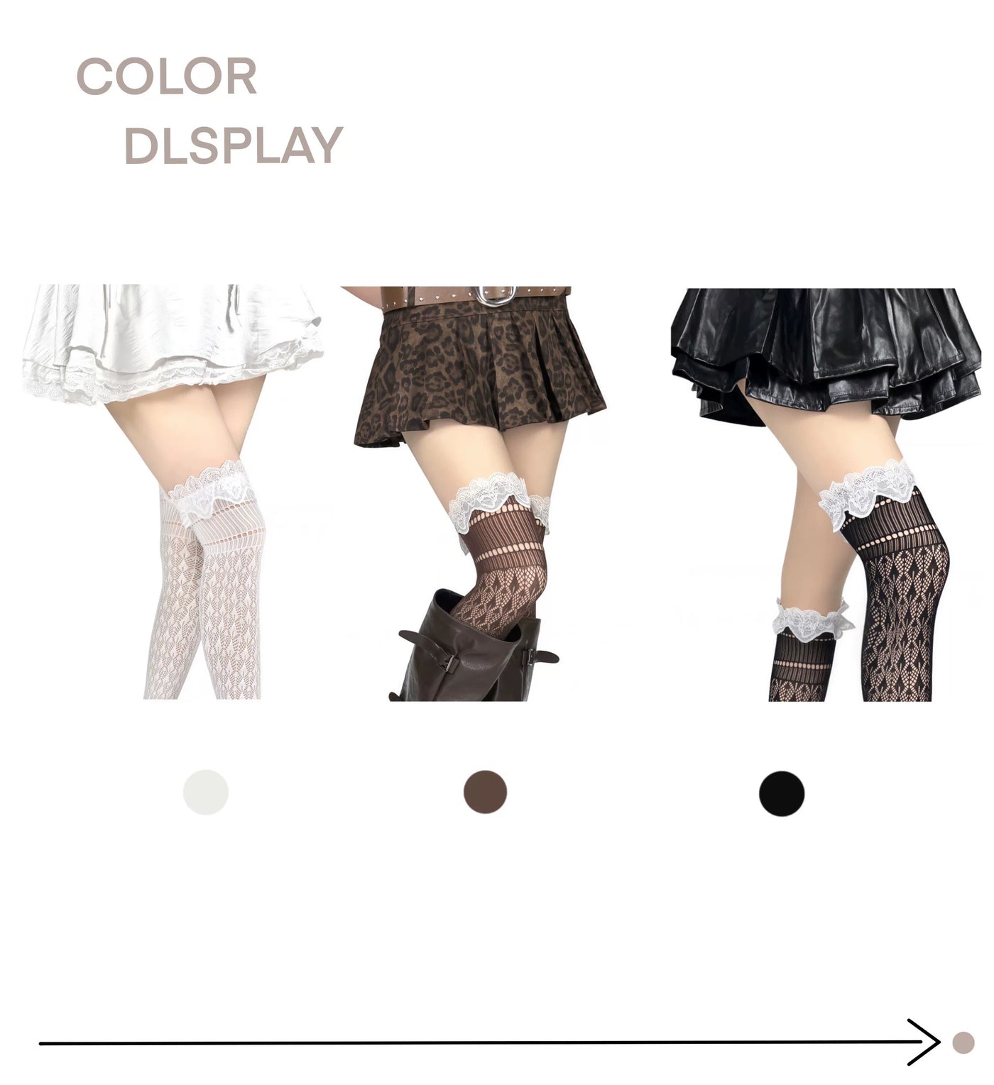 White Socks - Scalloped Lace - Mesh Long Socks with Scalloped Lace Cuffs