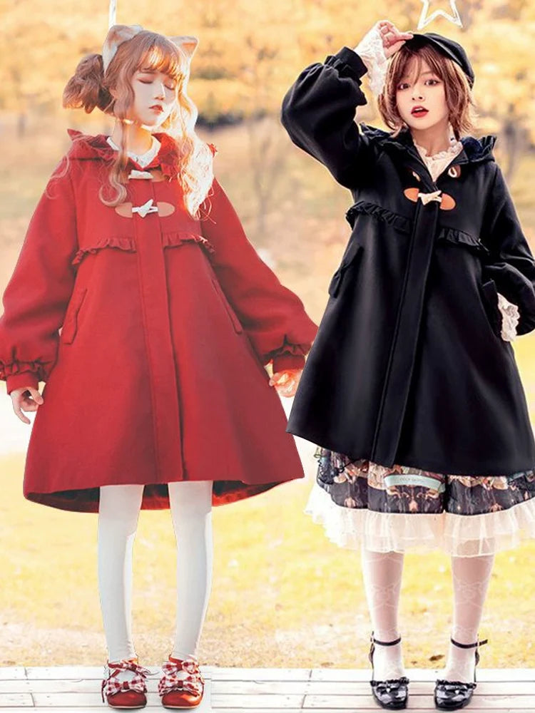 Fairy Cat - Winter Cat - Sweet Lolita coat with a ruffled cat-ear hood - product detail 3