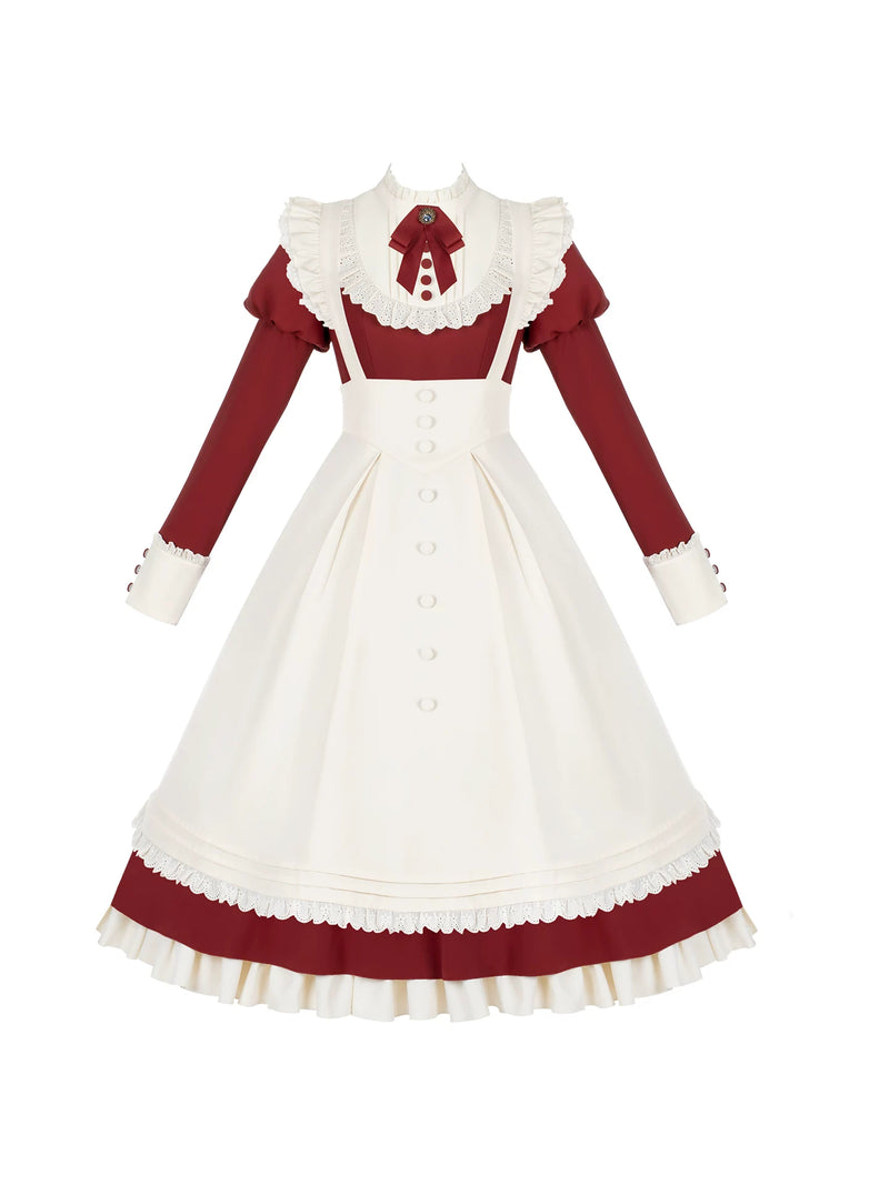 With PUJI - Miss Lita - Classic Lolita dress suit with an adjustable flutter-sleeve apron detail view 5