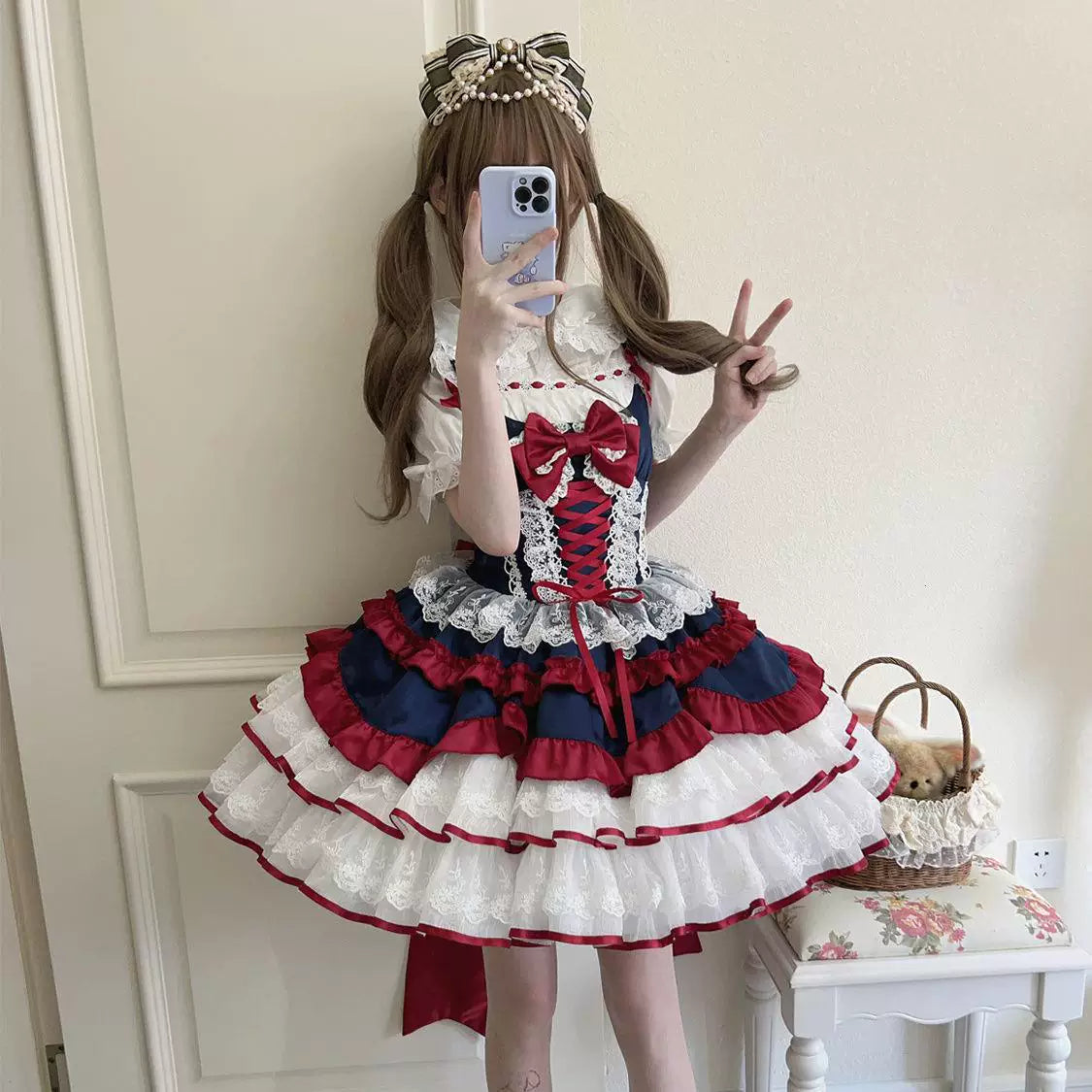 Sweetheart Dream Machine - Snow White Princess - Ruffled JSK Dress with Lace and Ribbon Bows