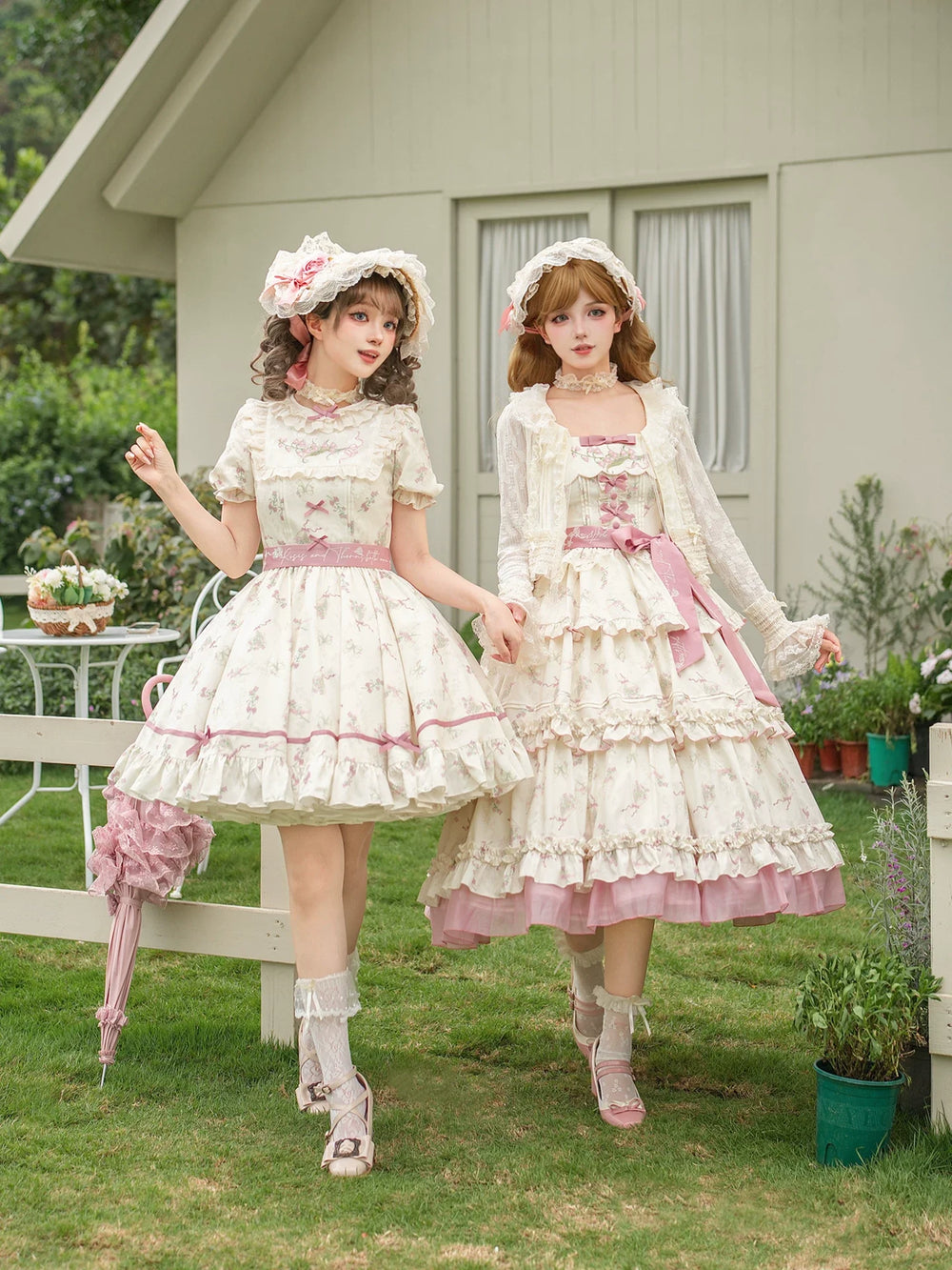 With PUJI - Fragrant Reminiscence - Classic Lolita Embroidered Collar Dress, Bellflower Print