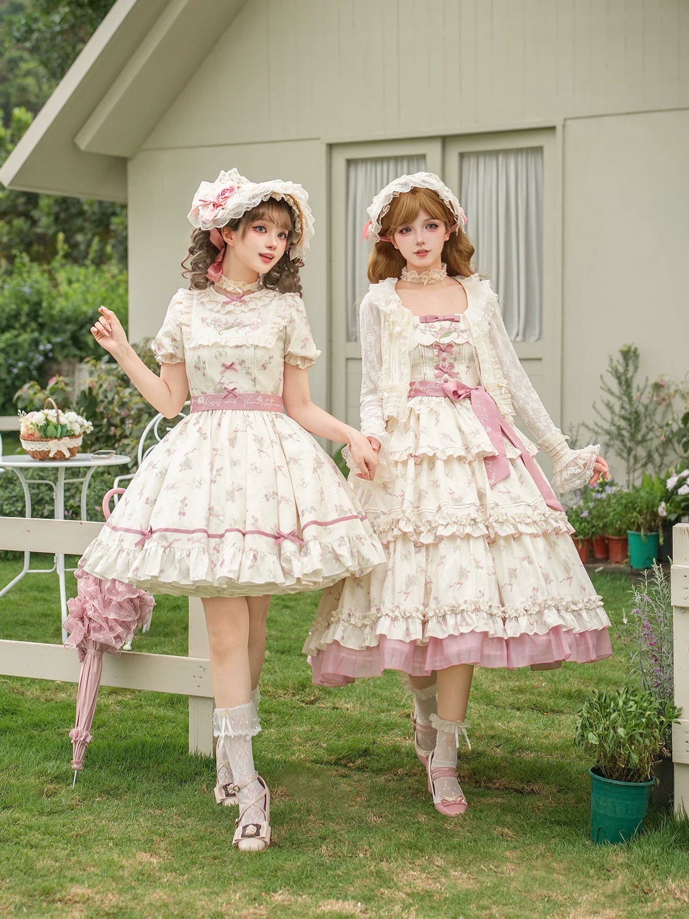 With PUJI - Fragrant Reminiscence - Classic Lolita Embroidered Collar Dress, Bellflower Print