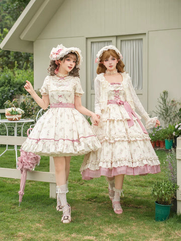 Mit PUJI - Fragrant Reminiscence - Klassisches Lolita besticktes Kragenkleid, Glockenblumen-Print