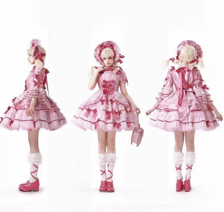 Sweetheart Dream Machine - Pink Doll Cake - Pink OP dress with detachable sleeves and layered bow-trimmed ruffles