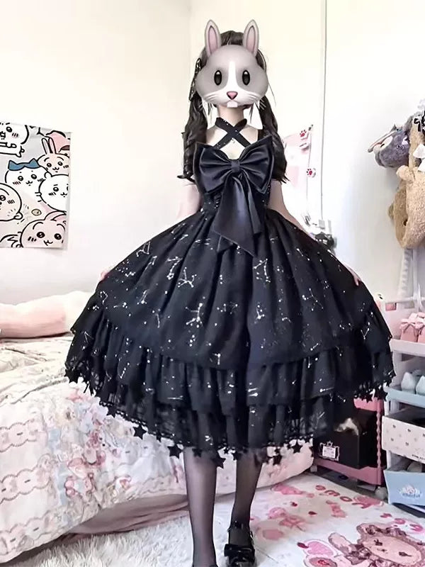 Creamy - Black Shell - Black OP dress with a gold-foil bow
