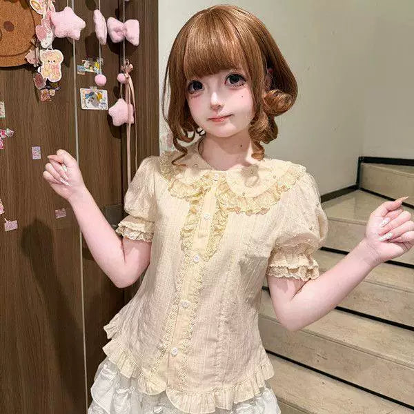 Sweetheart Dream Machine - Spring Dessert - Short-Sleeve Inner Blouse with Lace Trim