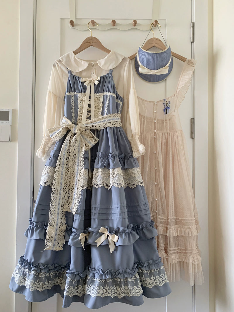 Qianmu - Lilianne - Elegant Lolita Ruffled Hem JSK Dress Multicolors