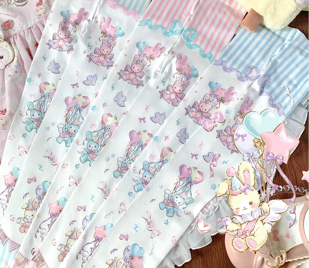 roji roji - Momo Celebration - Pastel Velvet Printed Tights with Bunny Motifs