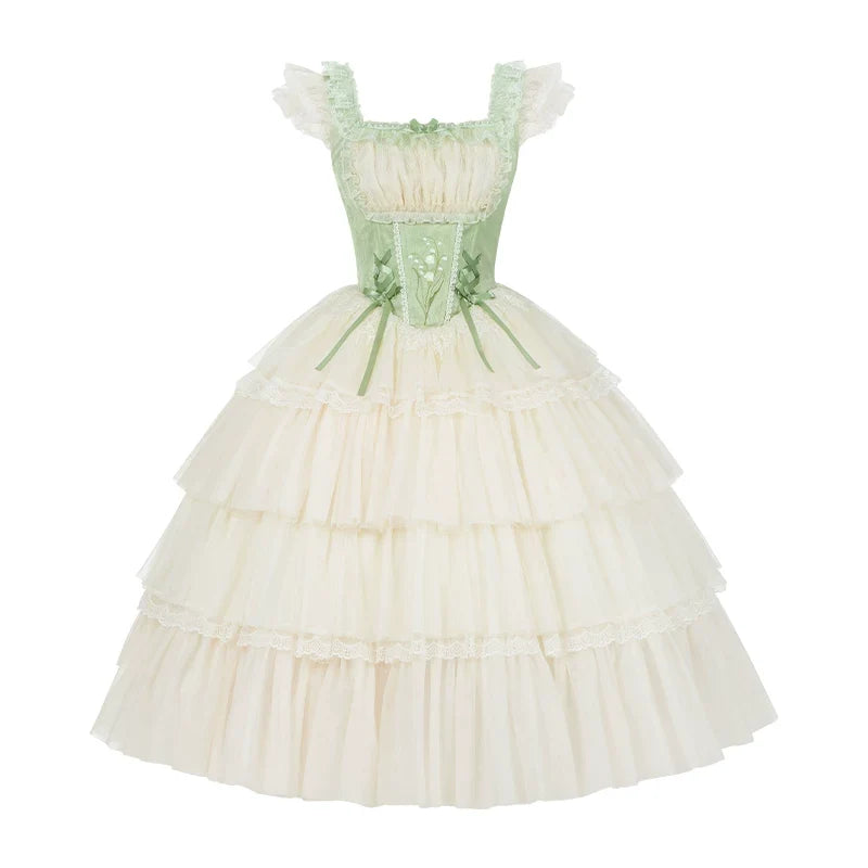 Lily of the Valley Whisper - Embroidered Classic Lolita Corset JSK Dress (L M S) 44935:829073