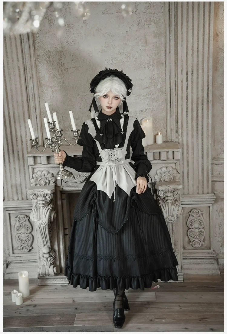 With PUJI - Night Talk - Gothic Lolita Skirt Dress Set, Batwing-shaped Accents