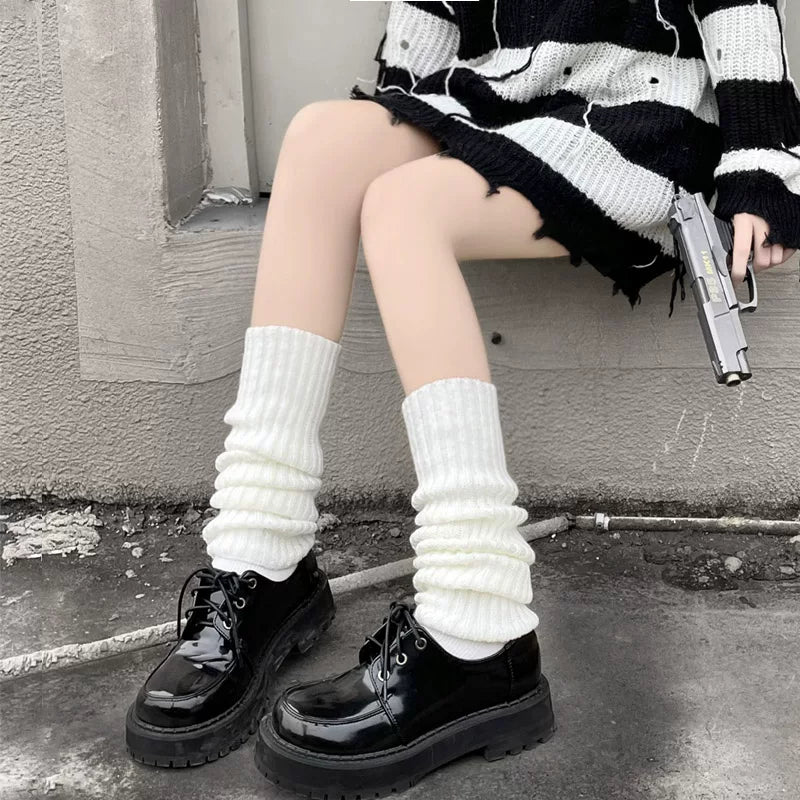 Floral Milk Cat - Ribbed Slouch - Knit Leg Warmers with Ribbed Texture