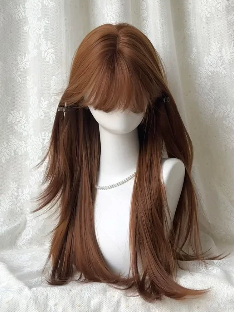 Layered orange-brown long straight wig - view 4