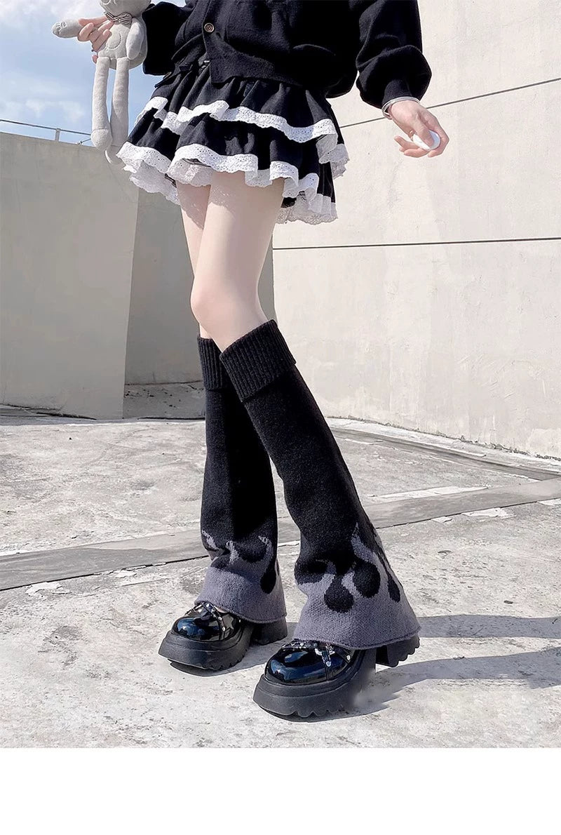 Floral Milk Cat - Soft Color Block - Knit Slouch Leg Warmers with Ribbed Cuffs