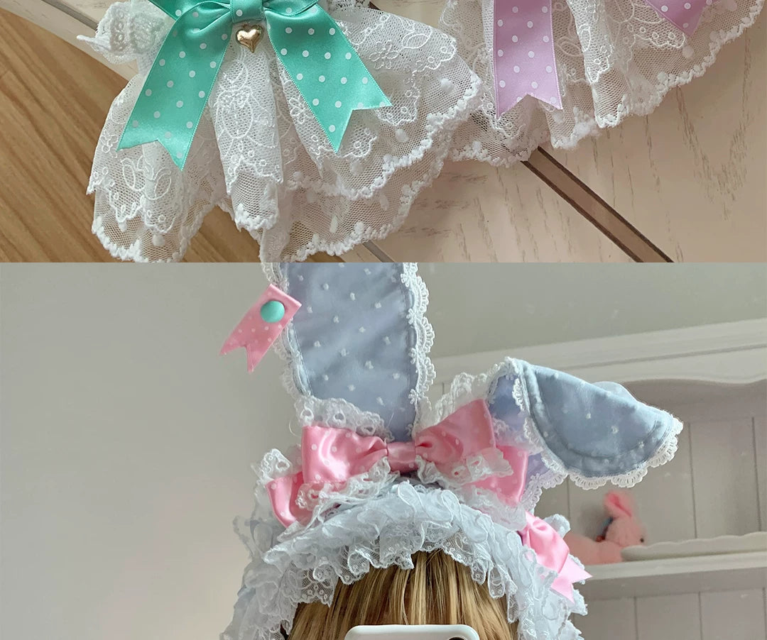 roji roji - Bunny-Ear Lace - Hand Sleeves with Polka-Dot Bows