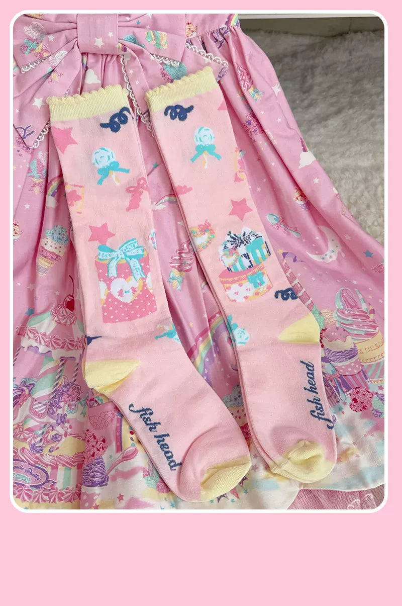 Milky Star Qiaoqiao - Candy Jar Gift Box - Cotton Calf Socks with Lace Trim