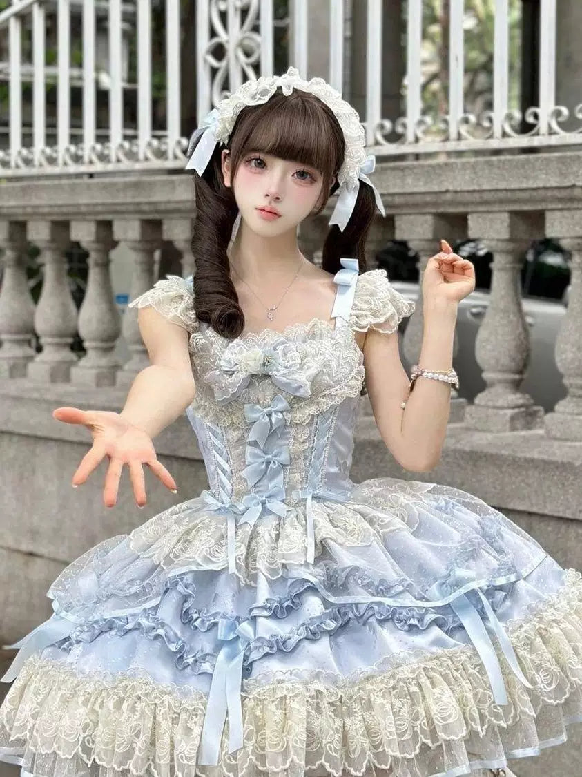 Sweetheart Dream Machine - Rose Poem Ballet - Strappy JSK dress with lace ruffles and ribbon bows