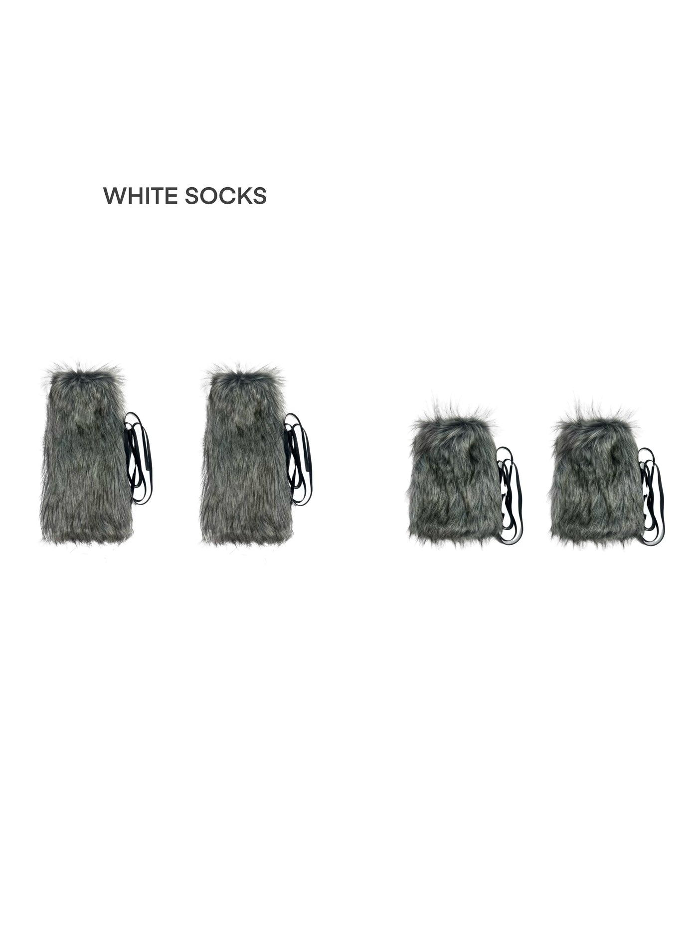 White Socks - Y2K Faux-Fur Leg Warmers - Faux-Fur Leg Warmers with Tie Straps