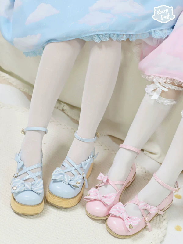Sheep Puff Candy Tea platform Lolita shoes with cute sheep puff design, white and pastel accents, and chunky heel.