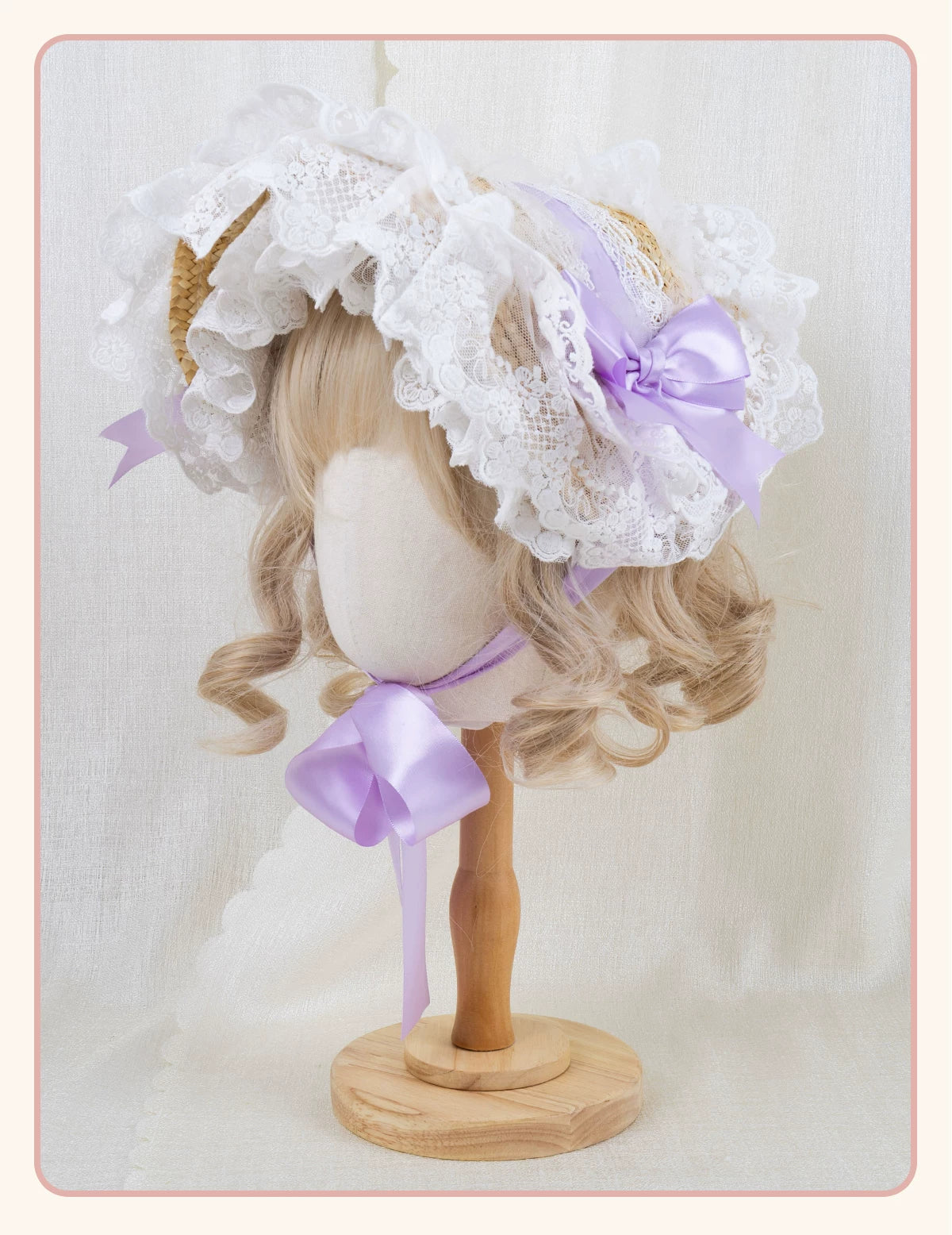 Stardust Rose - Garden Lace Bow - Flat Straw Hat with Lace Trim and Large Bow