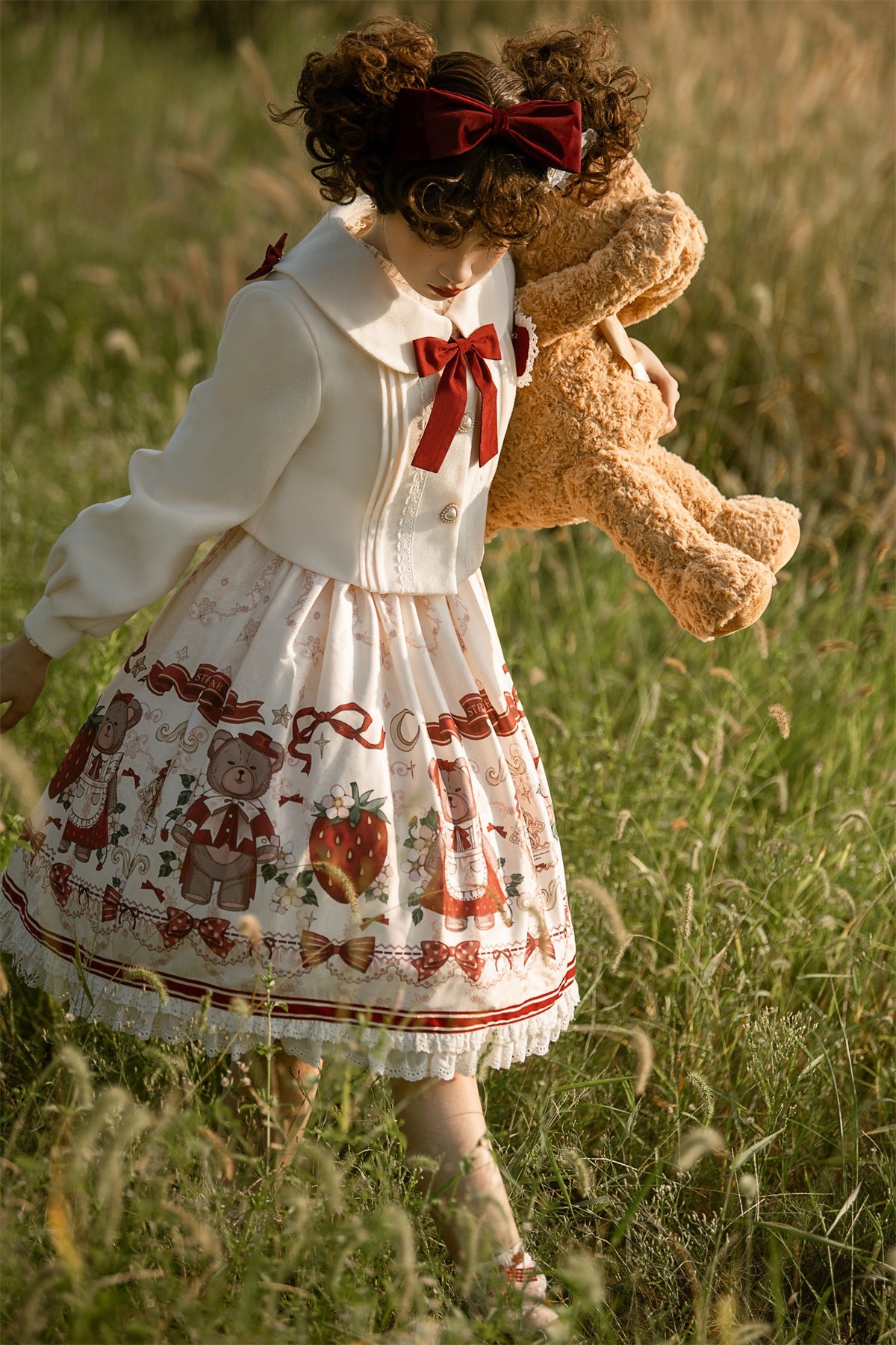 Designer's Gift - Christmas New Year Winter - White Coat and JSK Dress with Red Bow - product detail 8