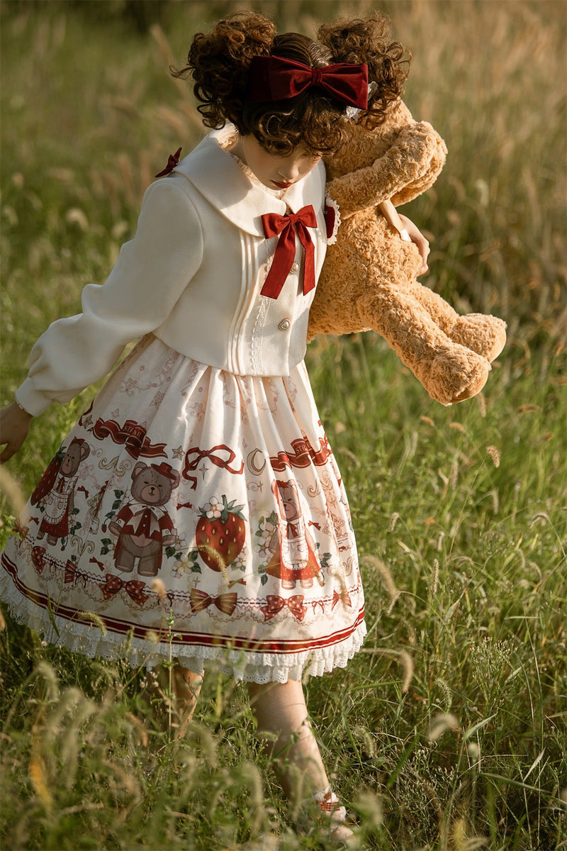 Designer's Gift - Christmas New Year Winter - White Coat and JSK Dress with Red Bow - product detail 8