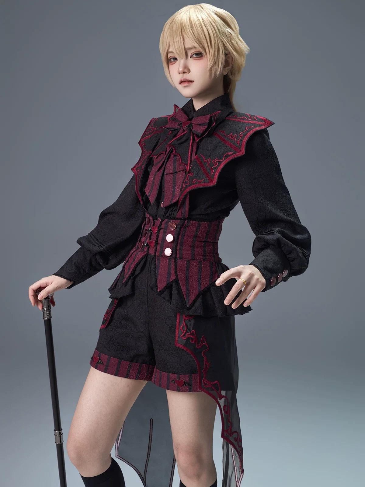 Letters from Unknown Star - Devil's Convention - Ouji Lolita blouse and suspender shorts with bat-trailing panels - product detail 3