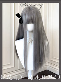 Sinwavy - Grey Rabbit - Deep Silver-Grey Long Straight Lolita Wig - Deep silver-grey