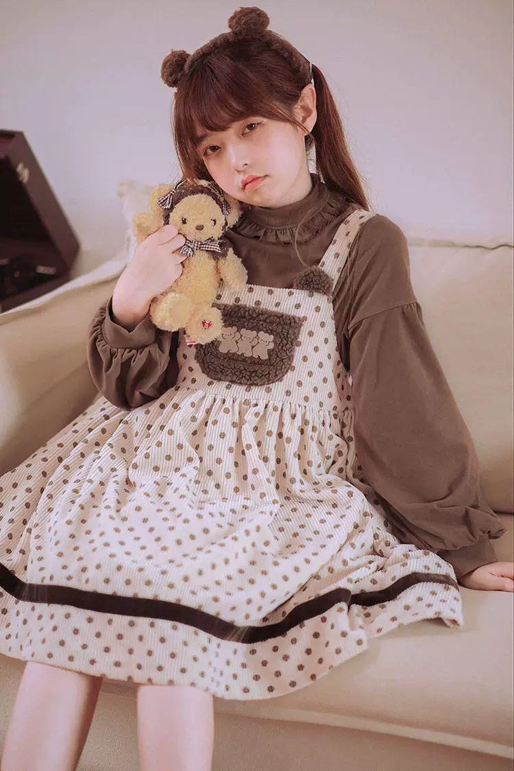 Sweetheart Dream Machine - Sleepy Bear - High-Neck Base-Layer Top with Lettuce-Edge Trim