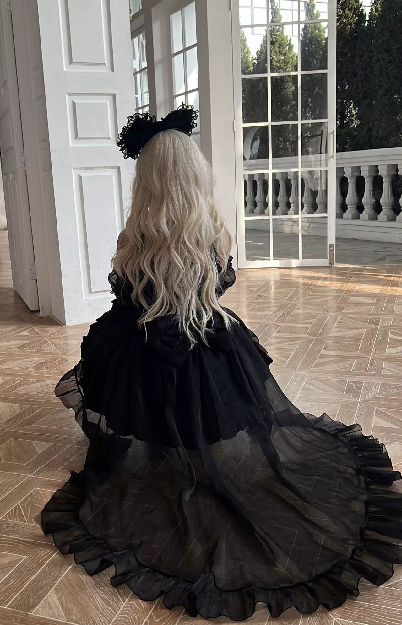 Rose Tale - Sweet Lolita Accessories Summer Trailing Short Sleeves KC One Size Black trailing