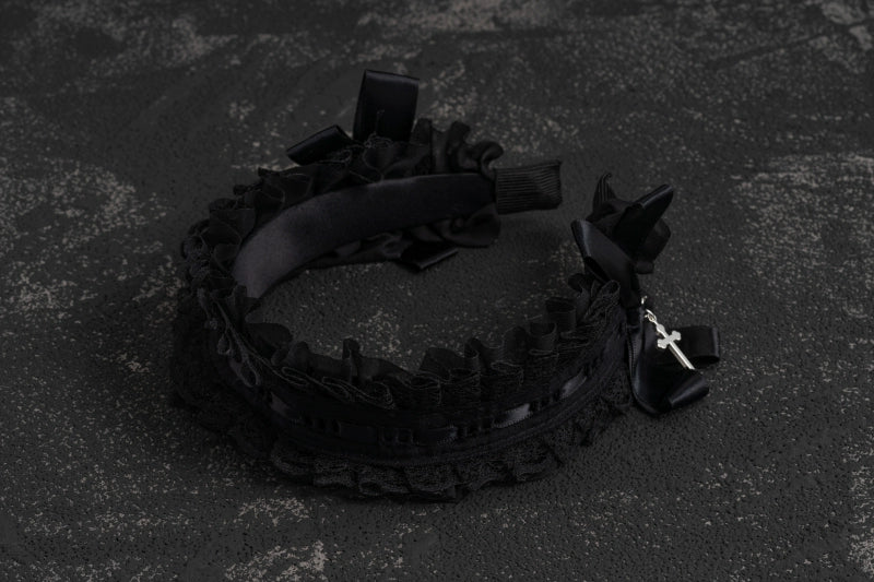 Strange Sugar - Gothic Black Lolita KC Cross Lace - Headband Lolita Accessories Headwear