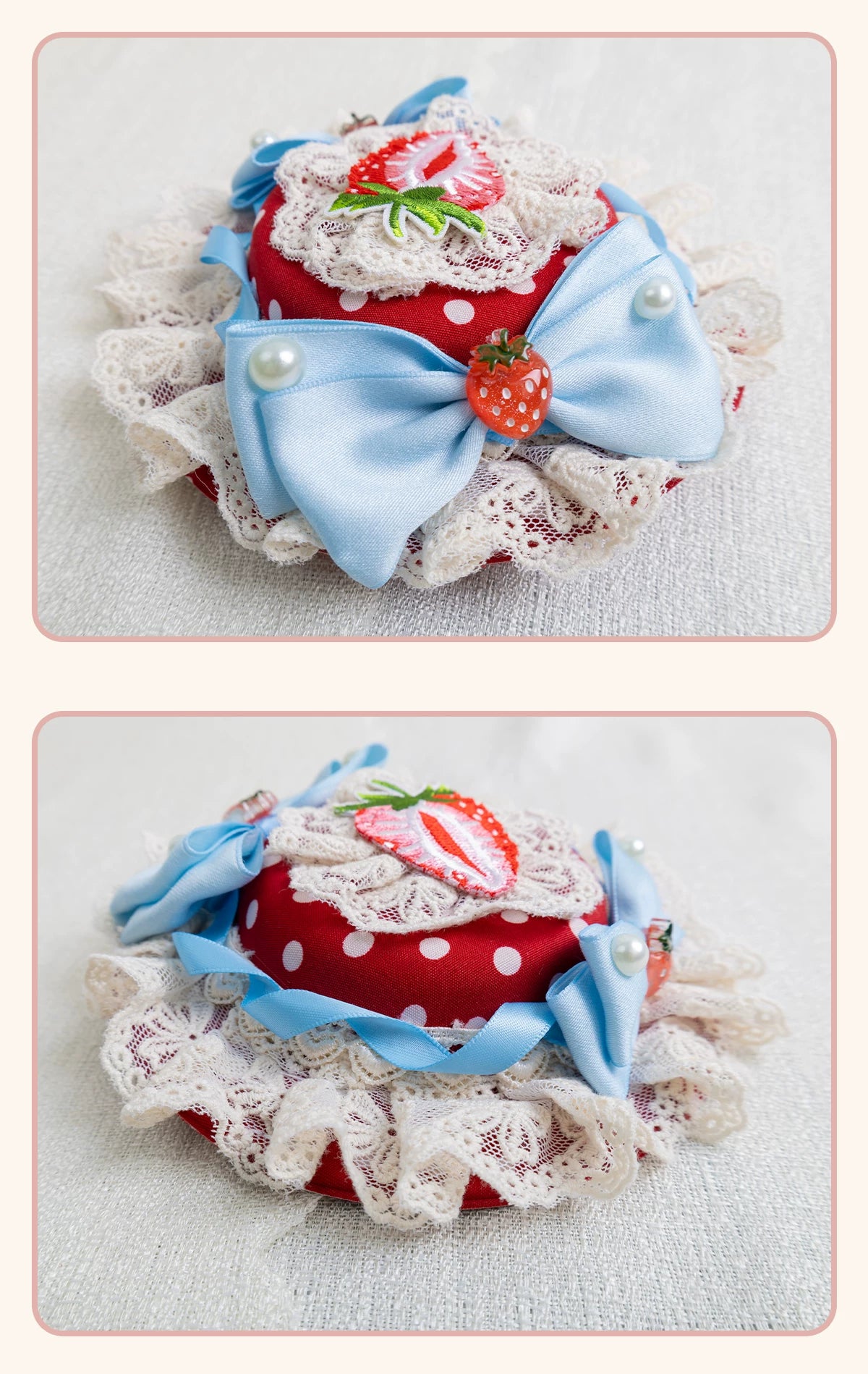 Stardust Rose - Strawberry Polka Dot - Six-Style Headwear Selection with Ice-Blue Ribbons