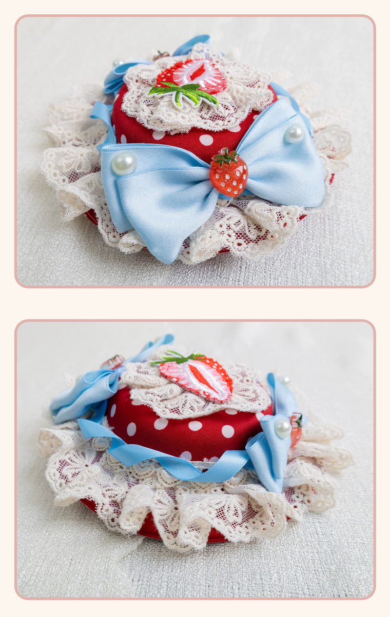 Stardust Rose - Strawberry Polka Dot - Six-Style Headwear Selection with Ice-Blue Ribbons