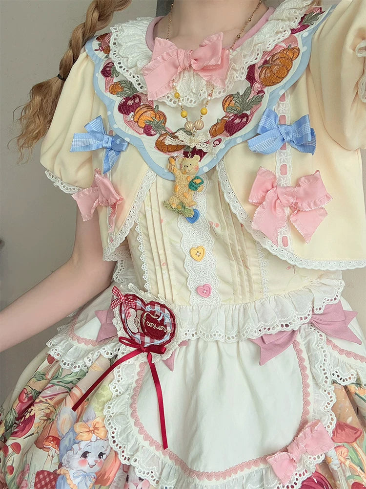 Mewroco - Pulling Carrots - Sweet Lolita Jumper Skirt with Rabbit and Carrot Print