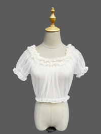Zhijinyuan - Sweetheart Bunny - Blue Ribbon JSK Dress and Accessories - White Mesh Blouse / One Size