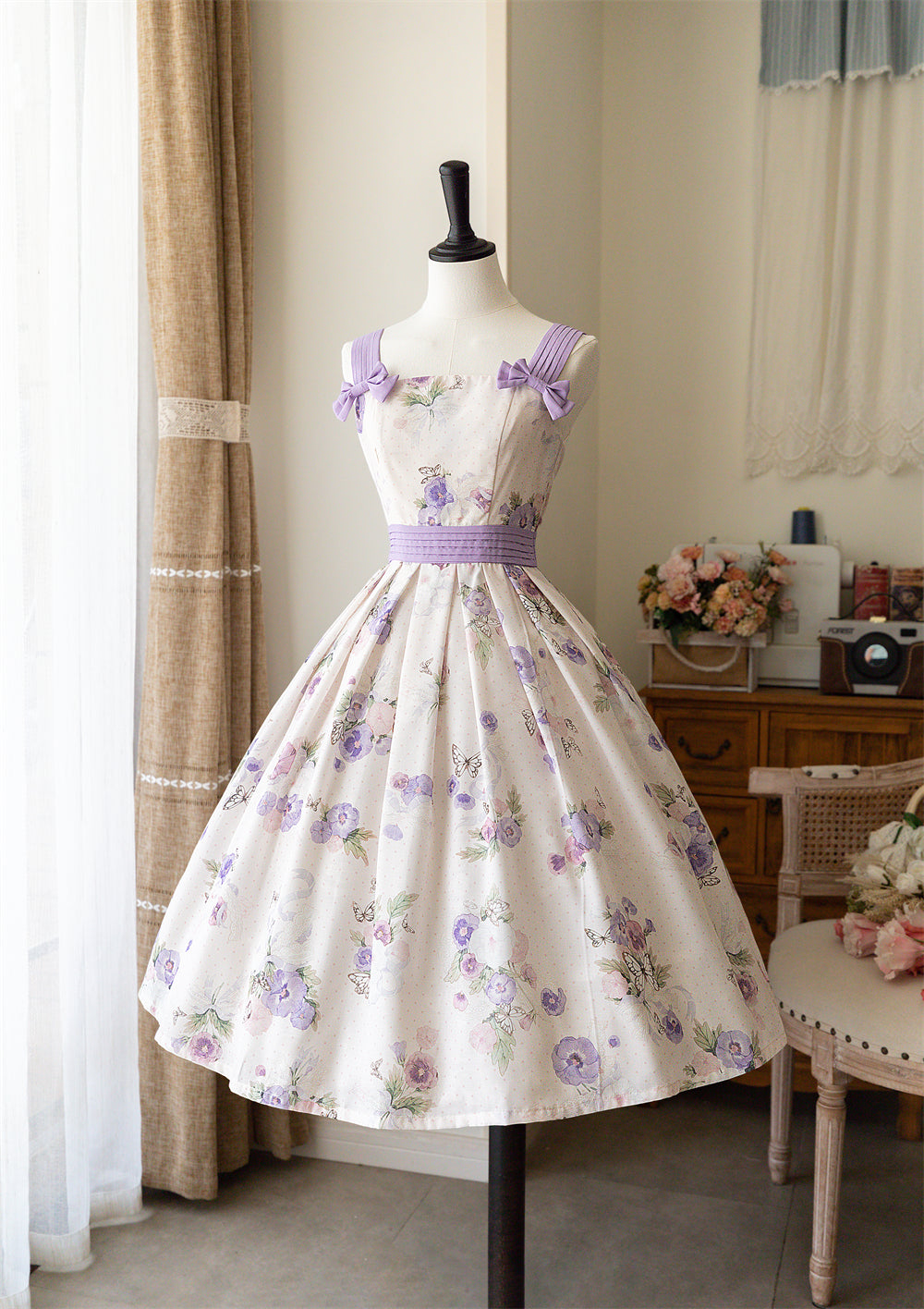 Forest Holiday - Elegant Lolita Foral Print JSK Dress Multicolors S beige tricolor print