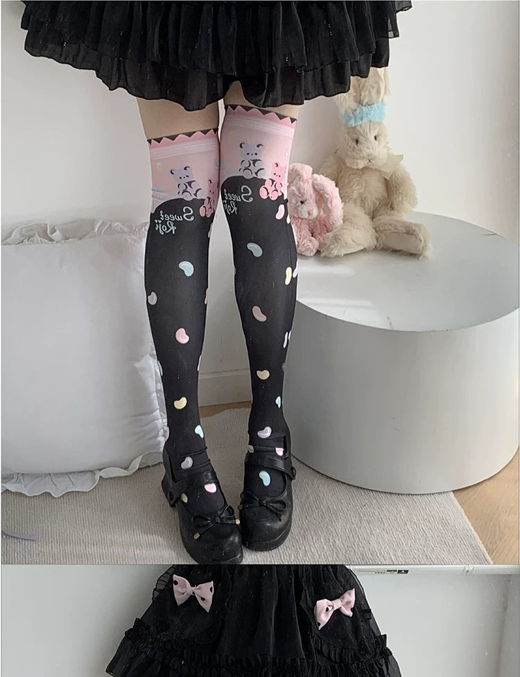 roji roji - Candy Bag - Printed Over-the-Knee Socks with Candy Motifs