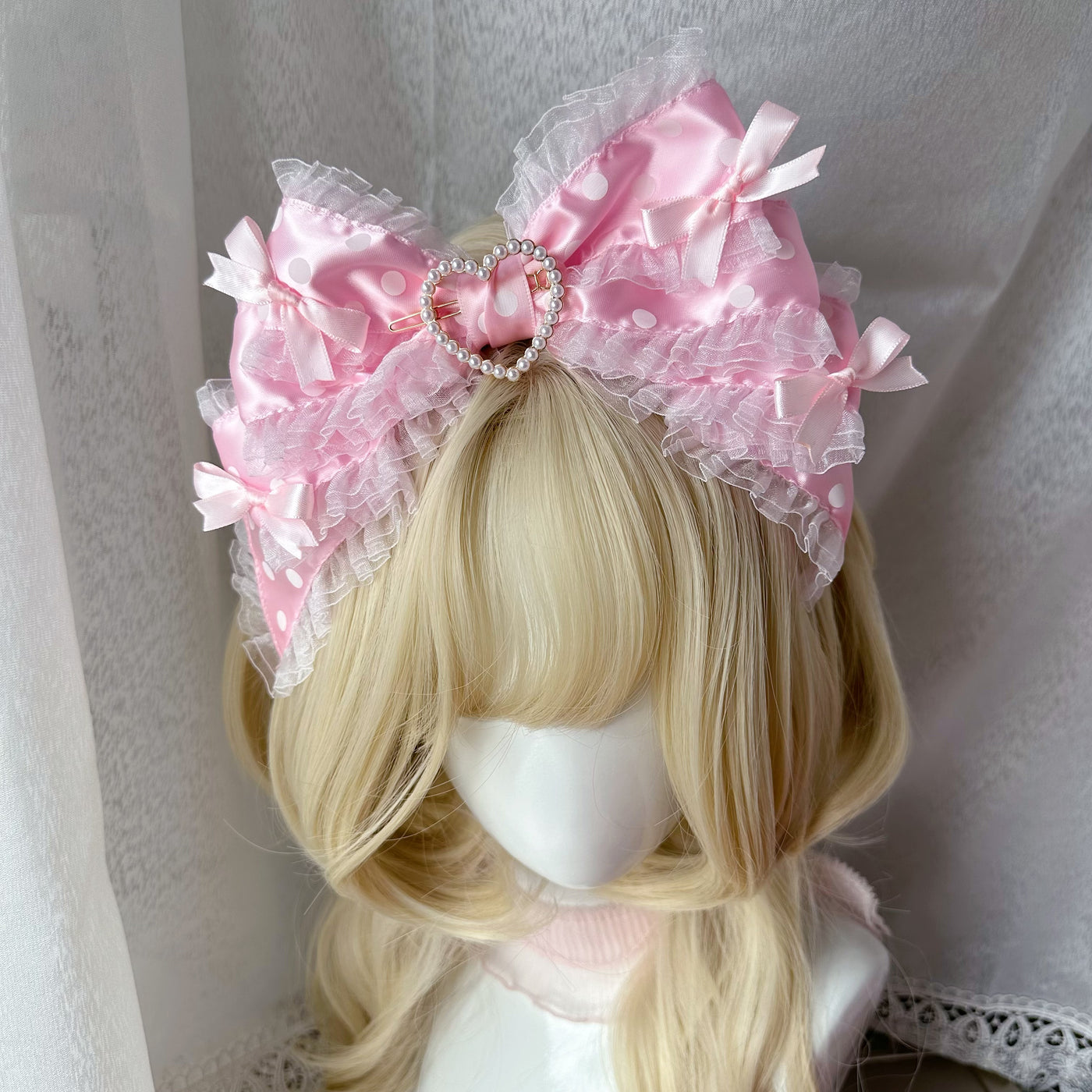 candycoco - Candy Polka-Dot Bow - Pink Polka-Dot Headband and Side Hair Clips