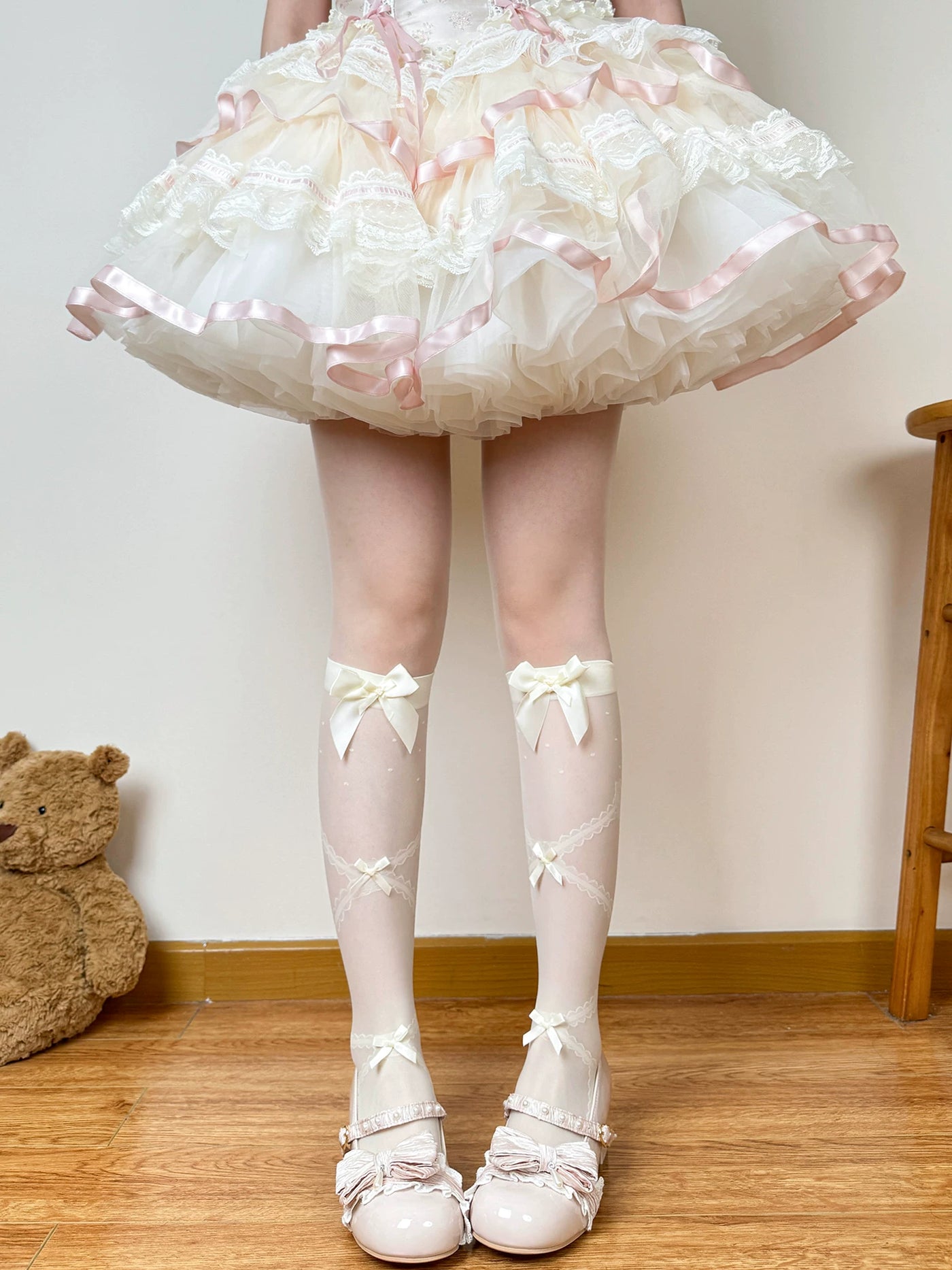 Chubby Bear Tales - Love Letter - Mid-Calf Socks with Lace Trim and Bows