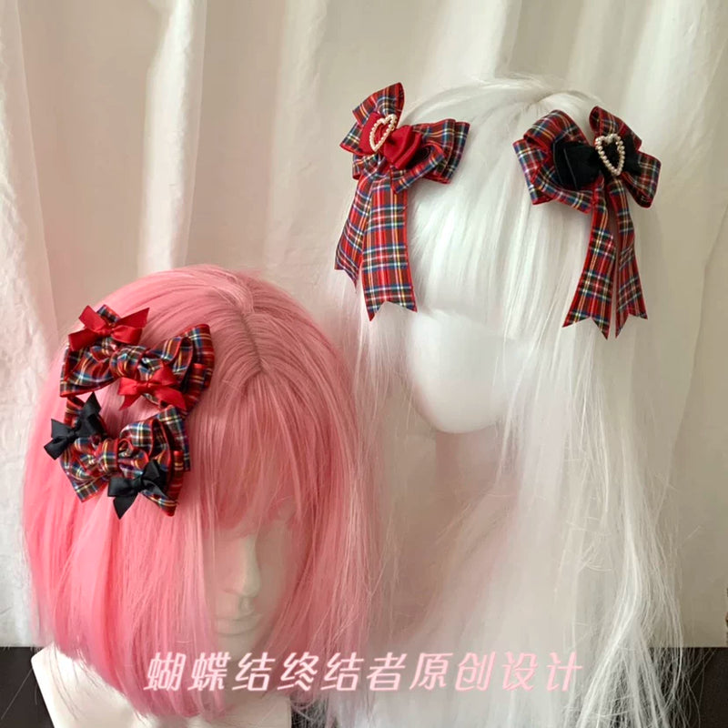 Scottish Plaid Heart Lolita Side Hair Clips — additional product view
