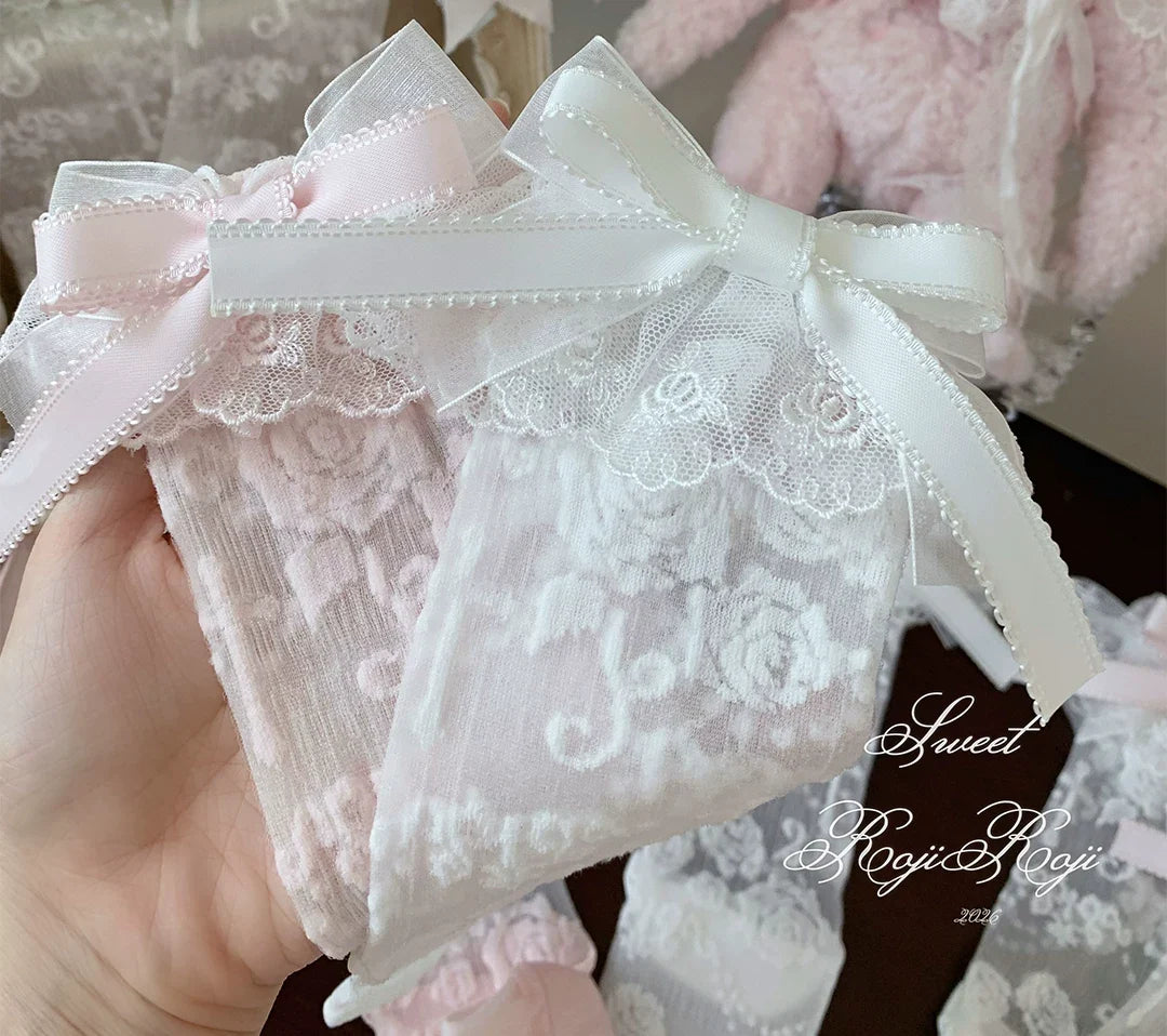 Roji Roji - Summer Sweet Lolita Rose Jacquard - Bow Socks Socks