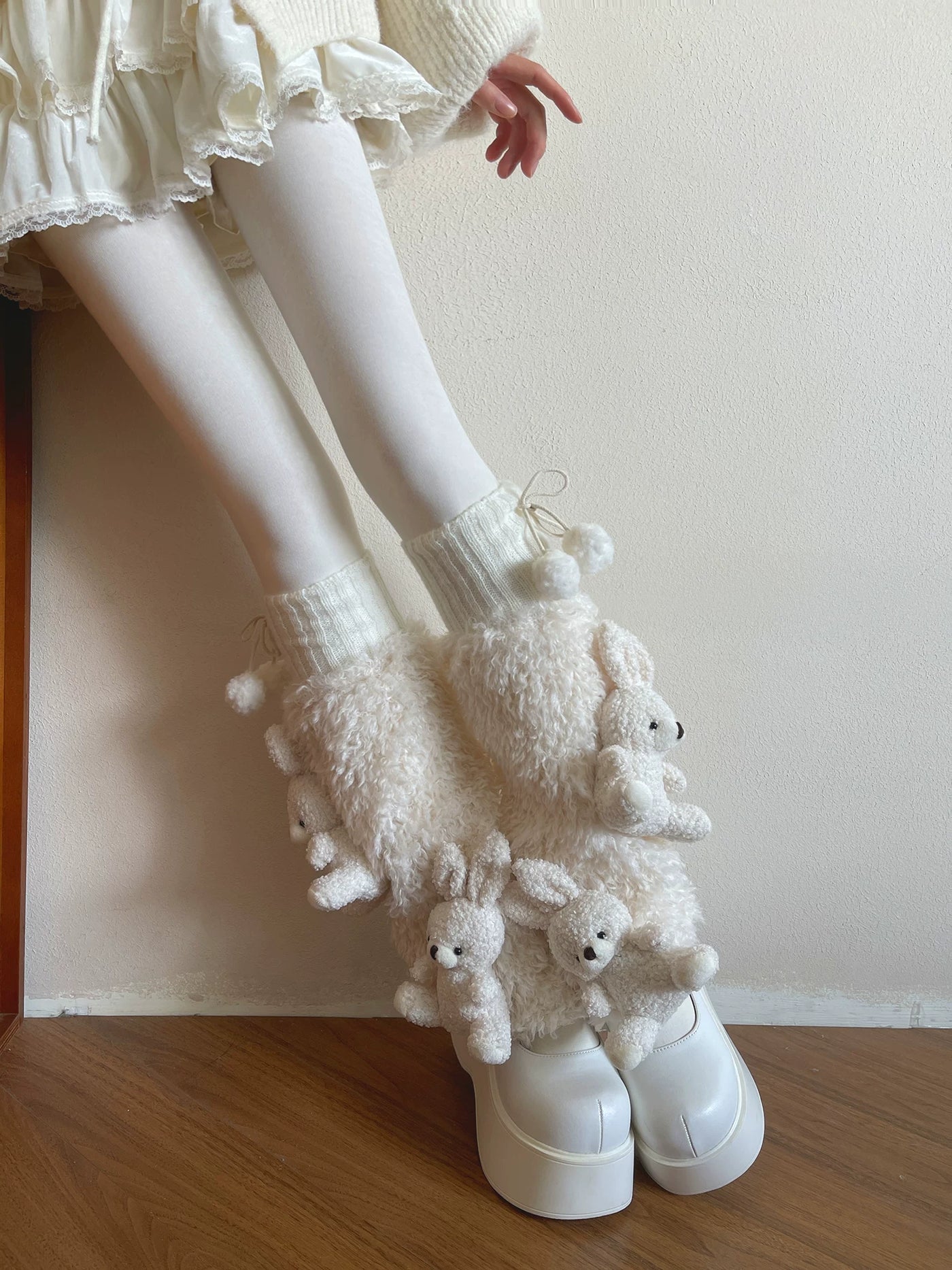 Sock Noble - Winter Bunny - Sock Covers and Tights with Curly Texture and Rabbit Figures