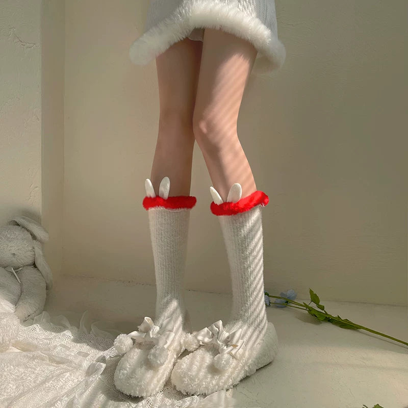 Sock Noble - Rabbit-Ear Warmers - Fuzzy Mid-Calf Scrunch Socks with Bunny-Ear Cuffs