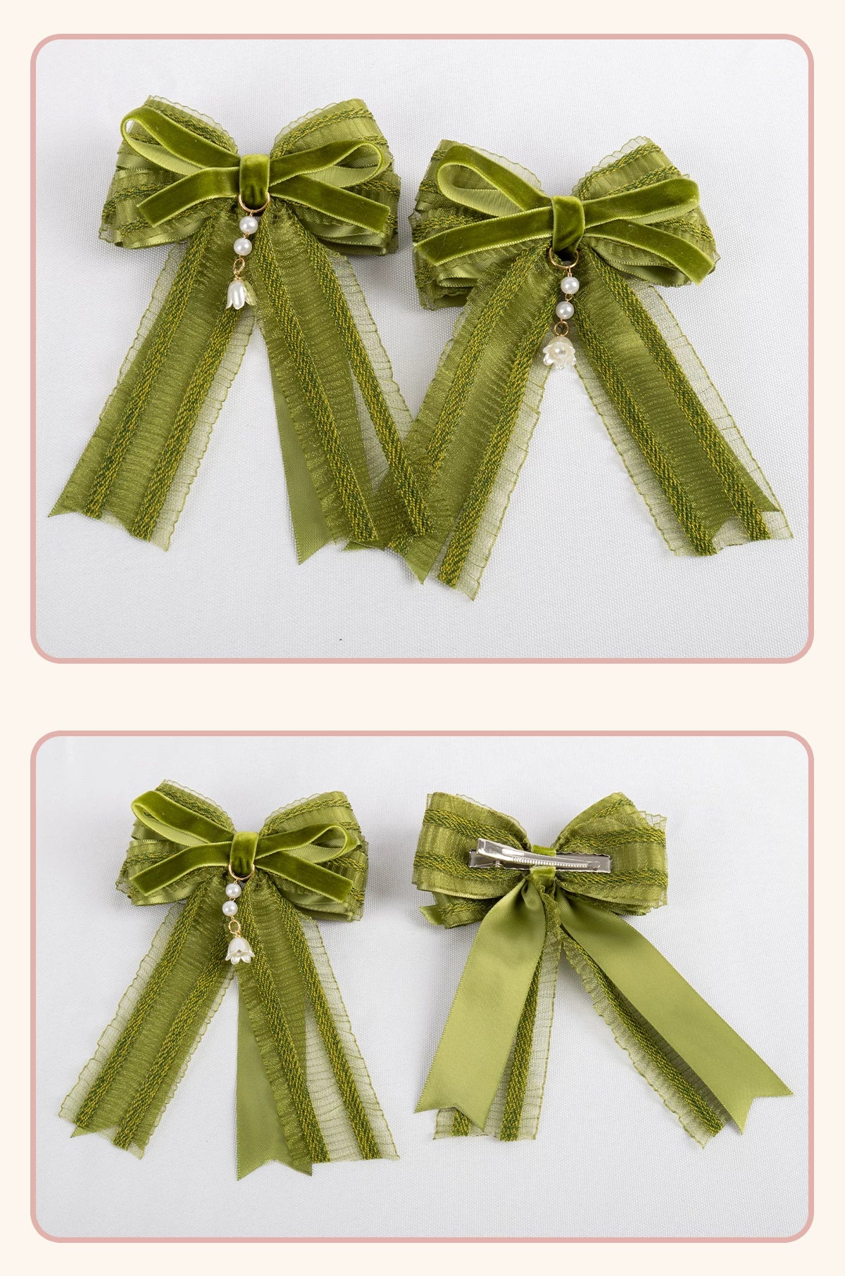 Stardust Rose - Lily of the Valley Woodland - Green Lace Lolita Headwear with Floral Ribbons