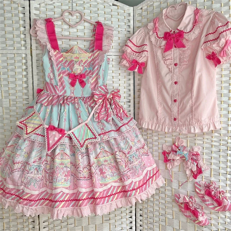 Letters from Unknown Star - Candy Park - Sweet Lolita Carnival Printed JSK & Salopette Dress